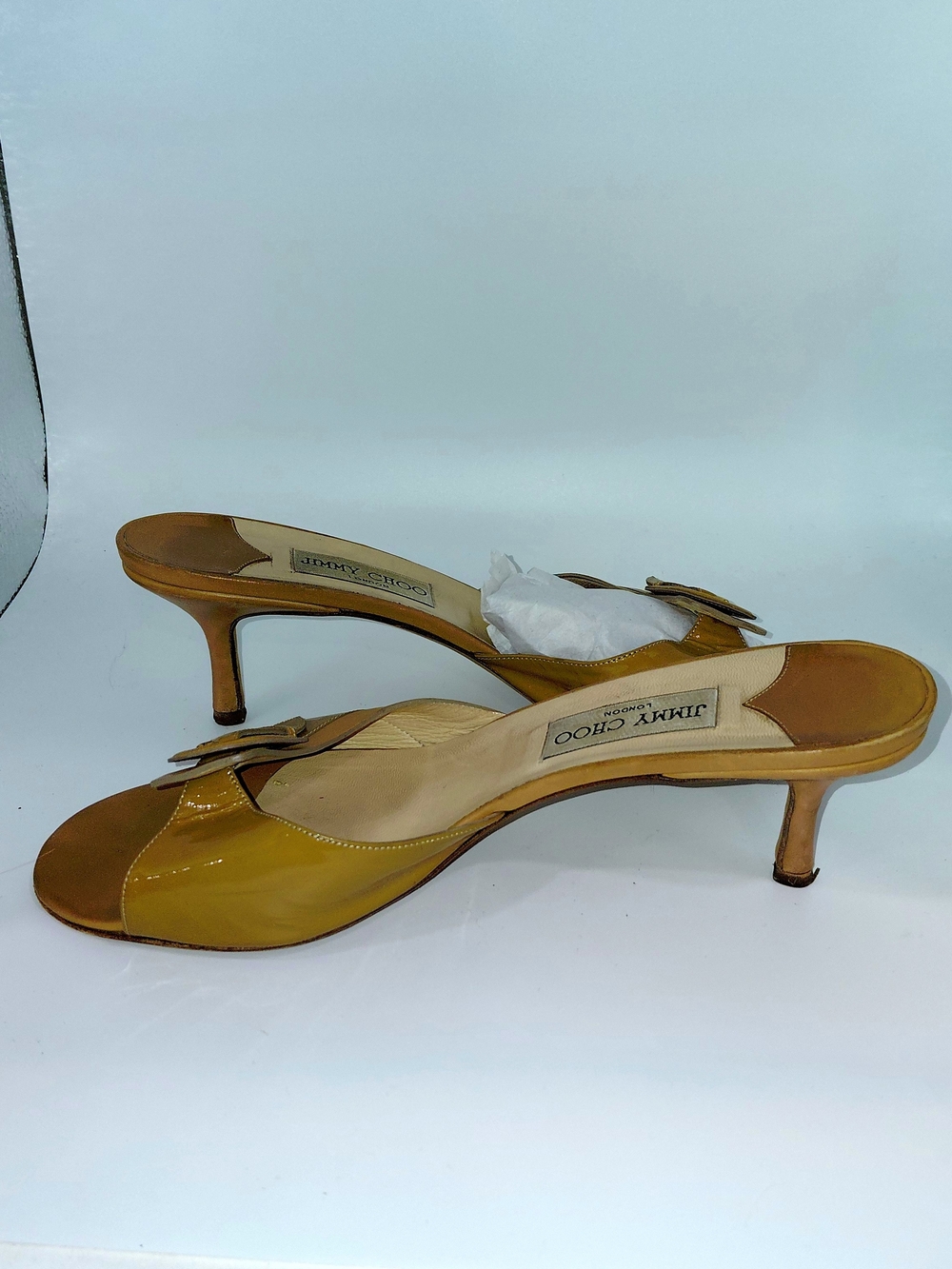 Jimmy Choo Nude Patent Leather Kitten Heel Mules